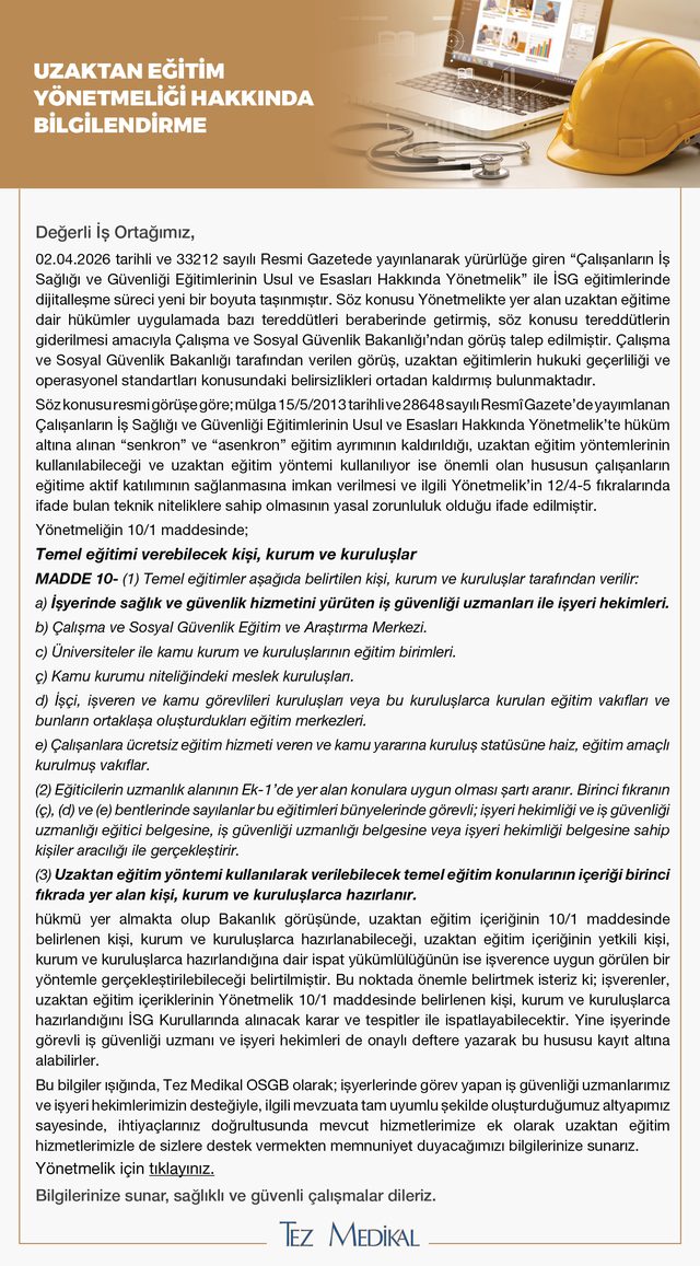 Uzaktan Eğitim Yönetmeliği Hakkında Bilgilendirme