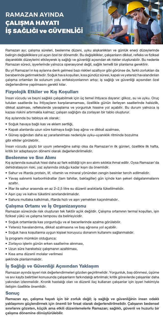 Ramazan Ayında Çalışma Hayatı, İş Sağlığı ve Güvenliği